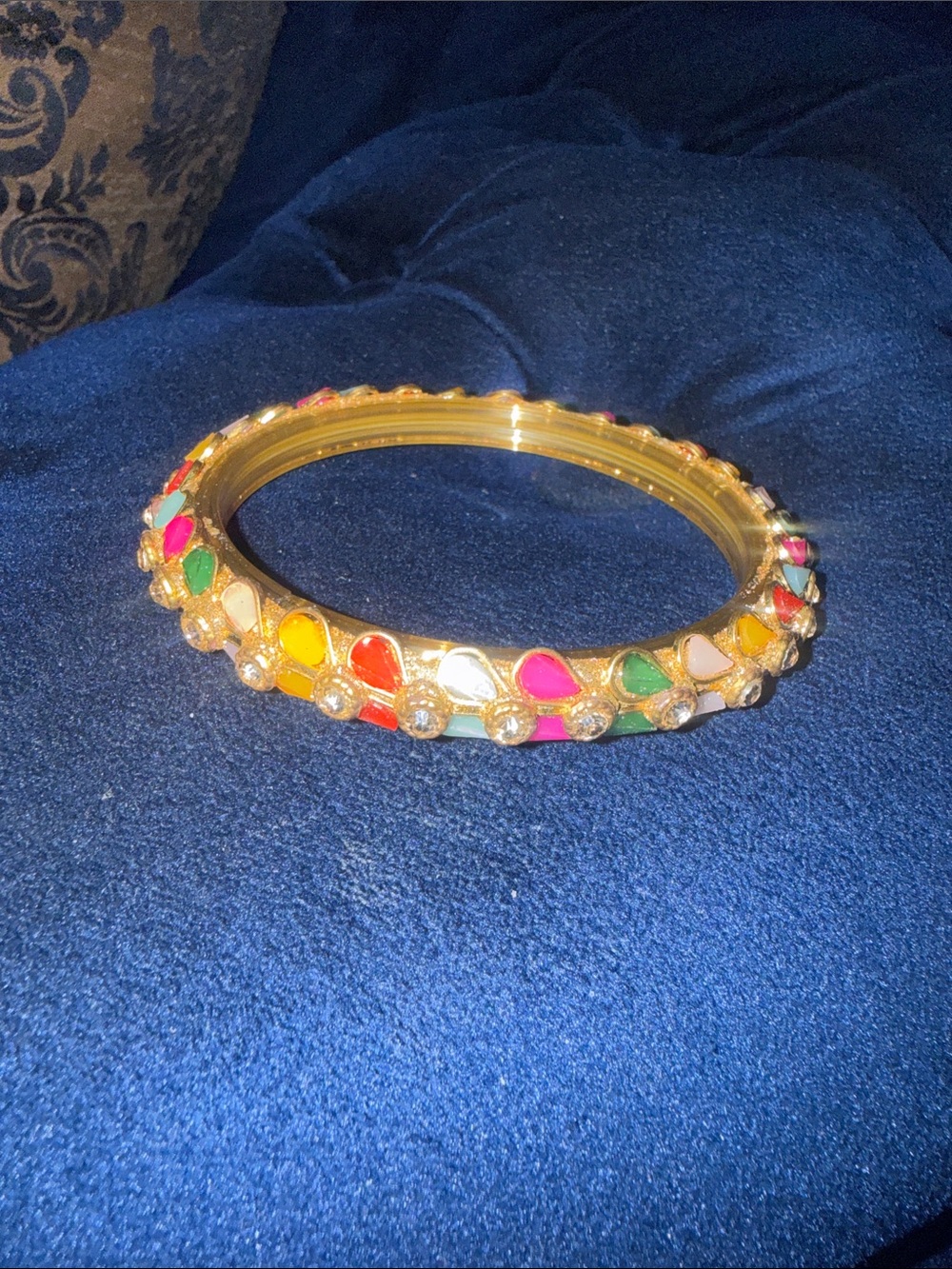Gold Multicolor Teardrop Enamel Bangle Bracelet
